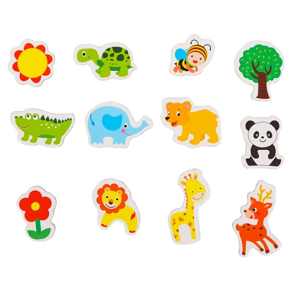 12pcs Fridge Magnets Animal Fish and Crab Wooden Fridge Magnet 3D Cartoon Sticker Toy for Kids Diy Office Whiteboard Gadget