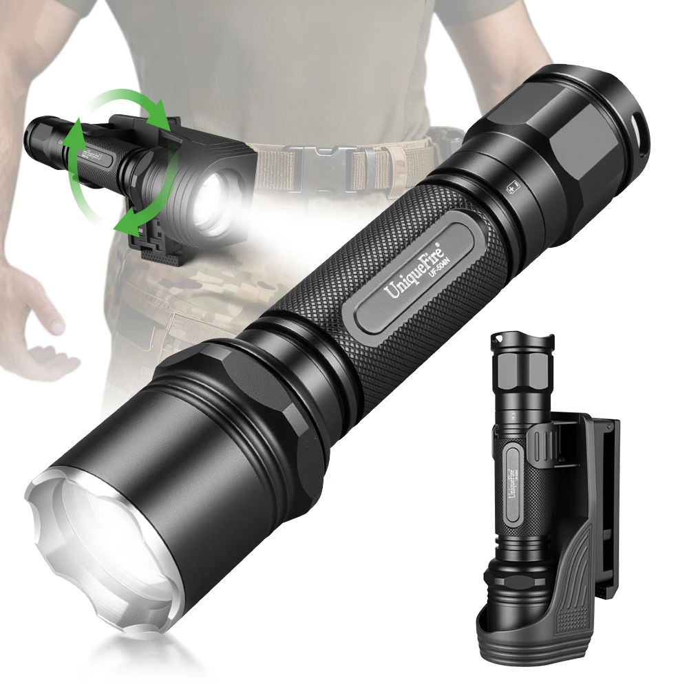 UniqueFire 504N LED Tactical Flashlight 2000 Lumens Powerful Police Flashlights with Belt Holster Police Security EDC Lamp