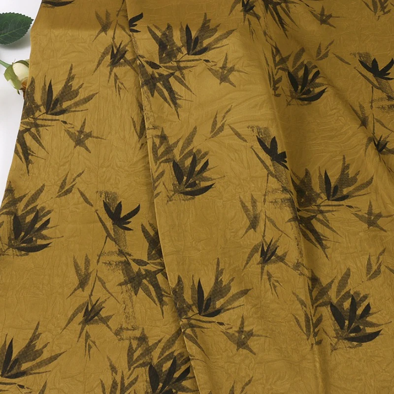 

Уксусная кислота, позолоченная ткань с принтом бамбуковых листьев на весну и лето, Dai, этническое платье, жилет, ткань для одежды в этническом стиле