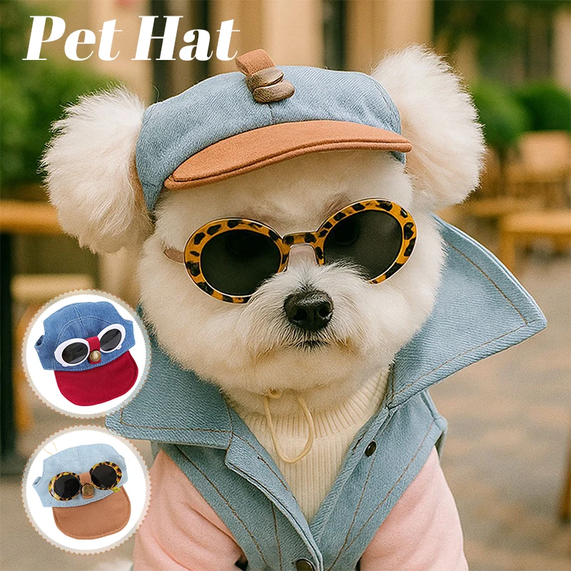 

Stylish Dog Baseball Cap & Cat UV-Blocking Head Cover with Fashionable Sunglasses for Summer Adventures taking photo Accessories