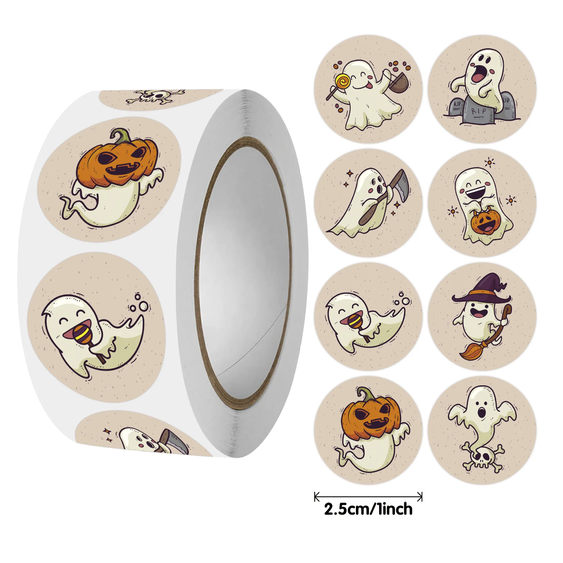 

500pcs/Roll Halloween Ghost Cartoon Sealing Stickers DIY PVC Laptop Decals Decoration Reward Gift Toy