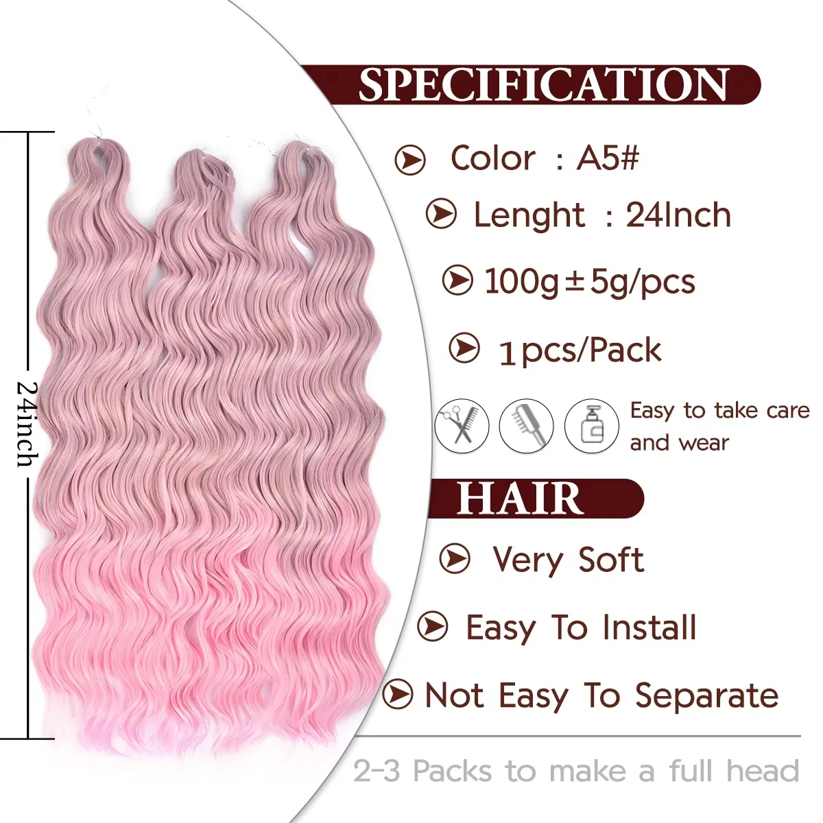 Synthetic Braiding Hair Extensions Natural Deep Wavy 24inch Long Curly Braid Hair Ombre Water Wave Twist Crochet Curly Hair
