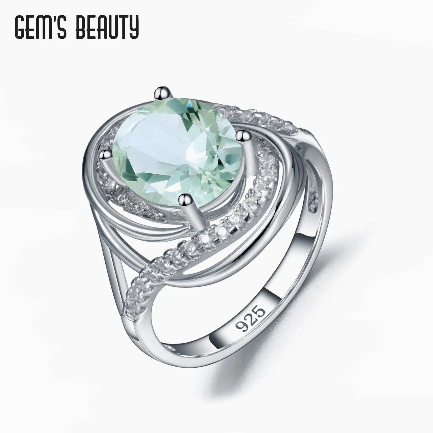 

Gem's Beauty 925 Sterling Silver Distortion Oval Cut Rings Natural Green Amethyst Zircon Halo Rings For Women Fine Jewelry