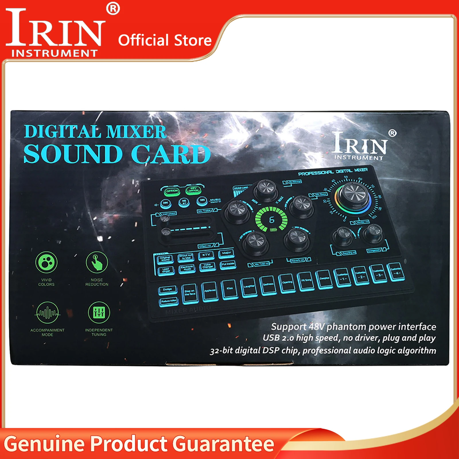 

IRIN Audio Mixer 48V with Voice changer SX91 Podcast Mixer Sound Card for Phone Gaming Karaoke Studio Live Streaming Podcast