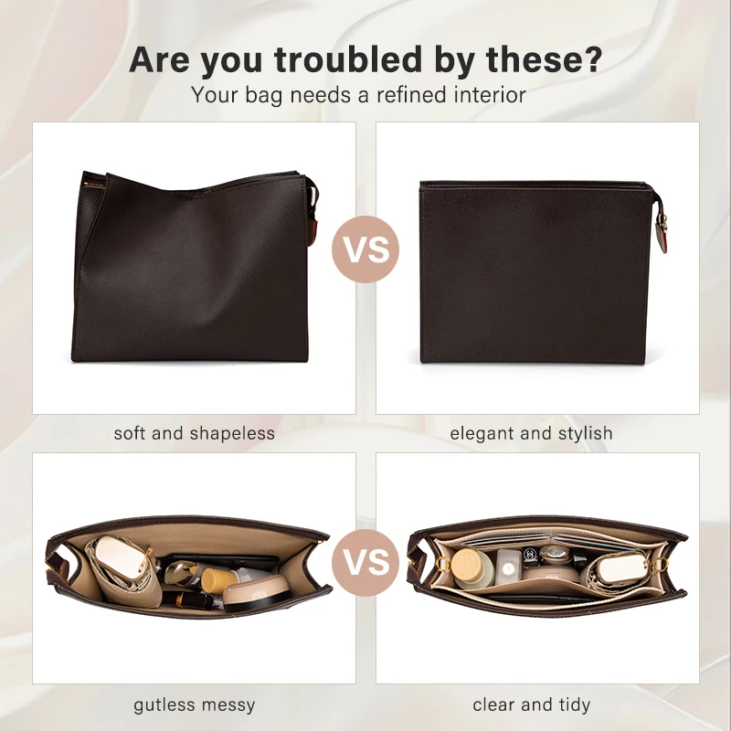 CRAZYSMITH Bag Organizer Purse Insert For LV Toiletry Pouch 19 26 Multi-pockets Inner Bag With Zipper Leather Handbags Divider
