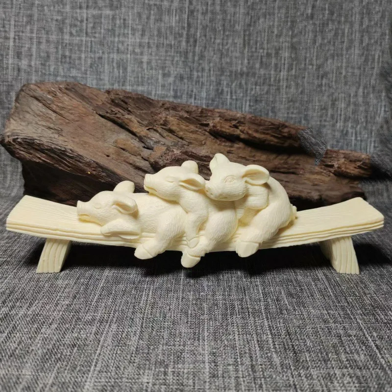 

Ivory Nut Bench Happy Pig Ornaments Creative Three Little Pigs Home Living Room Crafts Animal Feng Shui Fortune Pig