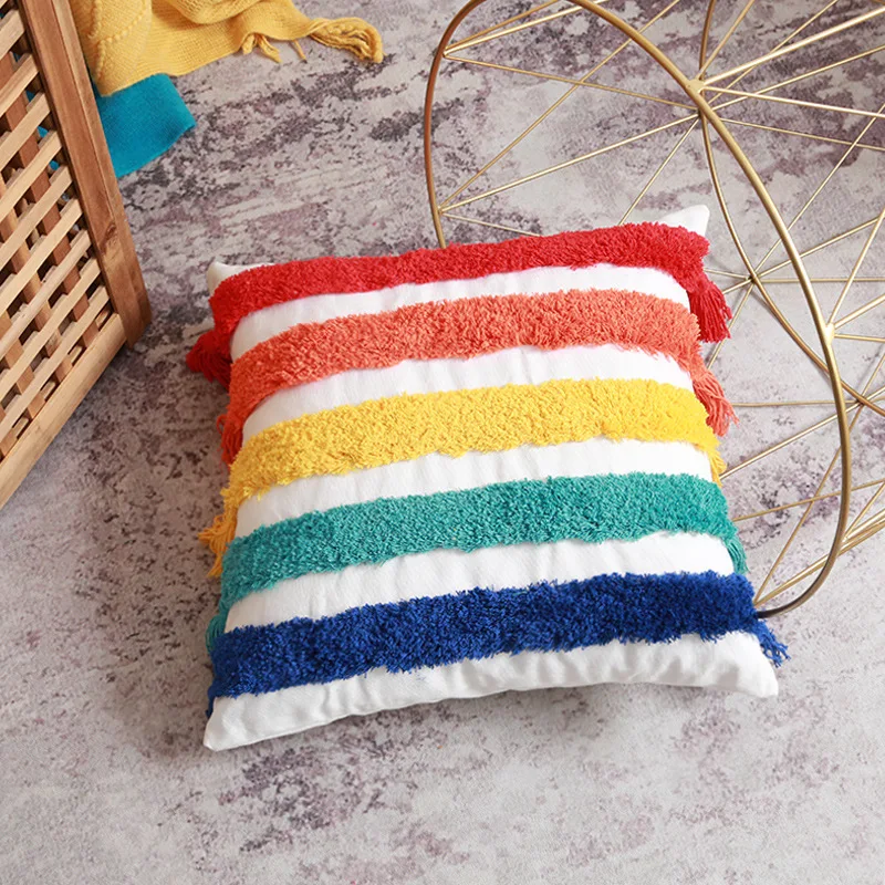 Decoration Rainbow Cushion Cover 30x50cm 45x45cm Tufted Colorful Throw Pillow Case For Living Bed Girls Kids Room Home Decor