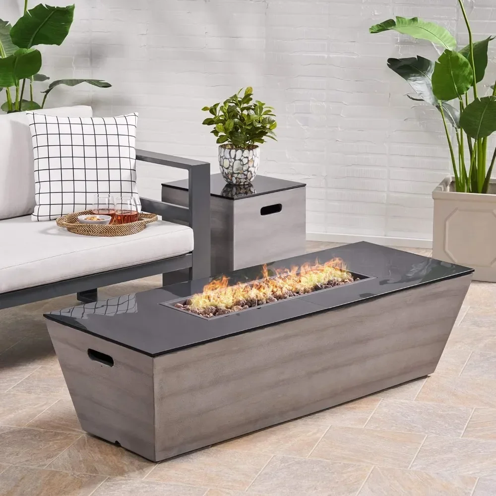 

Outdoor 56-Inch Fire Pit with Tank Holder，fire Pit and Tank Holder Are Finished with Sleek Ceramic Tops，Fire Pit Table