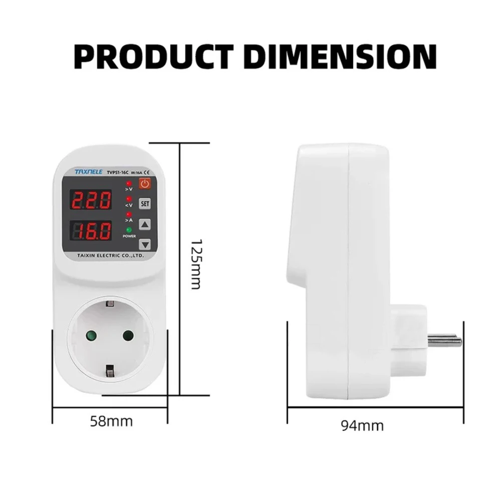 AC90-300V Adjustable 16A Surge Protector EU/Universal Plug Socket Protector Over/Voltage Current Under Voltage Protector Socket