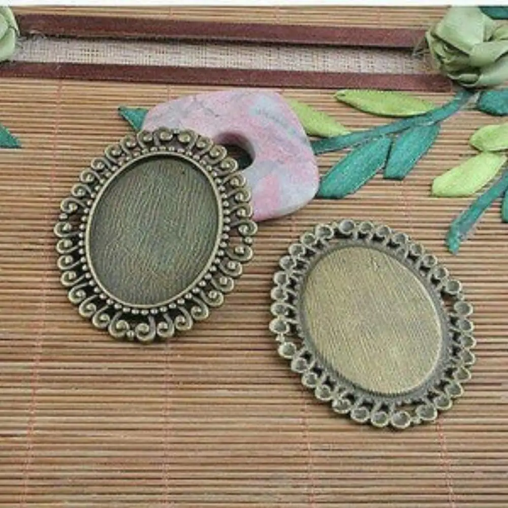 

2PCS ANTIQUED BRONZE 57X49MM RIM CABOCHON SETTINGS FINDINGS H3989