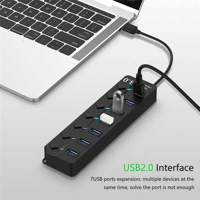 USB 3.0 Hub 7 Port with Independent Switch for Laptop Computer Multipurpose Splitter 100%