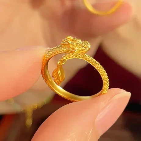 

New Arrival 24 Pure Gold Dragon Rings, Chinese Zodiac Loong Finger Open Rings for Men and Women Couples Jewelry Gifts