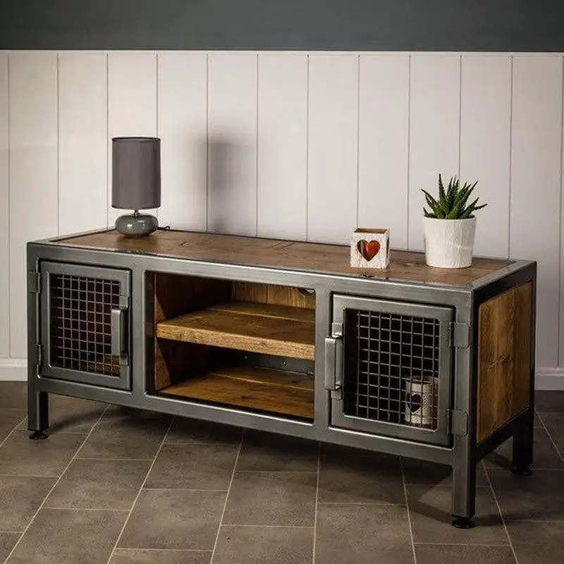 

American industrial style wrought iron solid wood TV cabinet living room bedroom small apartment retro old floor cabinet