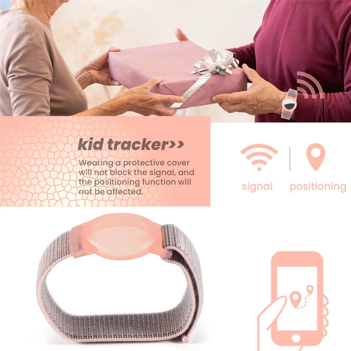 Braccialetto per bambini compatibile con Apple AirTag, custodia protettiva per Air Tag GPS Tracker Holder con bracciale in Nylon D