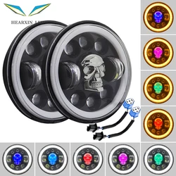 5.75 Inch Motorcycle LED Headlight 5-3/4 inch Moto LED Headlamp DRL Projector Round Skull Headlamp for Harley Touring Sportster