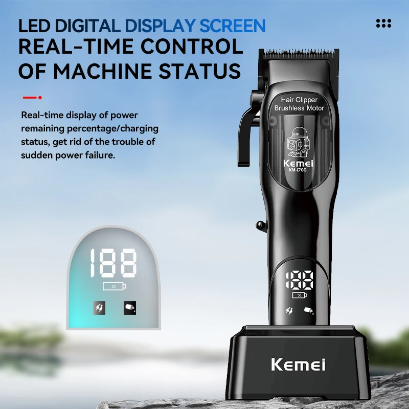 KEMEI km-1766 개인 상표 헤어 트리머 USB 프로 이발사 기계 Bldc 헤어 트리머(충전 베이스 포함)