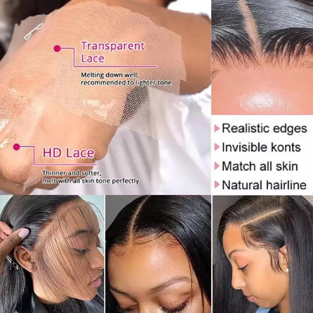 Perruque Lace Front Wig Body Wave Naturelle, Cheveux Humains, 5x5, 30 40 Pouces, Pre-Plucked, Transparent HD, Densité 250, pour Femme Noire