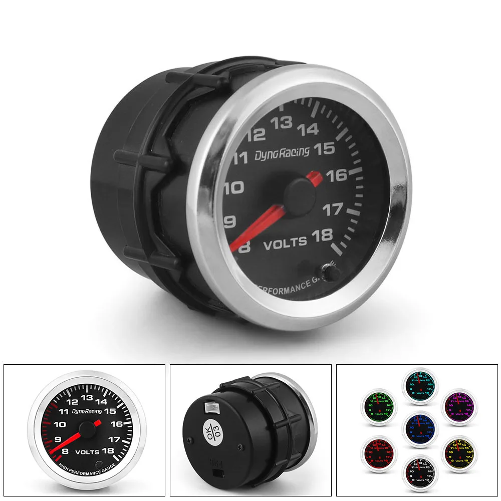 Dynoracing 2'' 52mm Car Voltmeter 8-18 Volt Gauge 7 Colors Pointer voltage meter With Stepper Motor