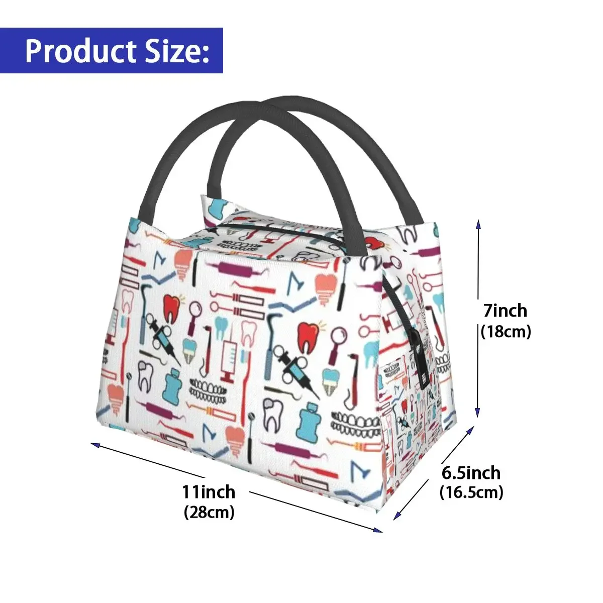 NOISYDESIGNS Travel Insulated Lunch Bags Women Dental Tools Pattern Print Oxford Cloth Food Case School Cooler Box for Kids