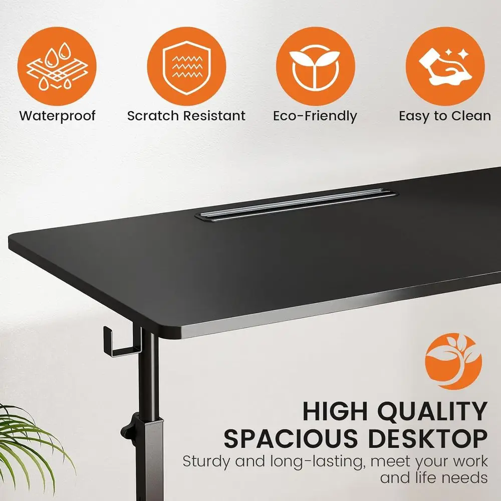 Compact Adjustable-Height Stand-Up Desk with Wheels, Portable Laptop Stand for Mobile Use, Black