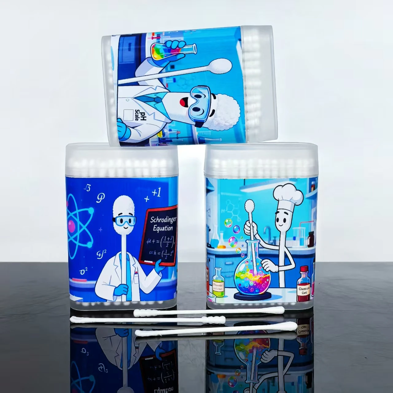 300 Stück Laborkolbenförmige Wattestäbchen, kreative doppelköpfige Wattestäbchen mit dünner Welle, Geschenk-Wattestäbchen