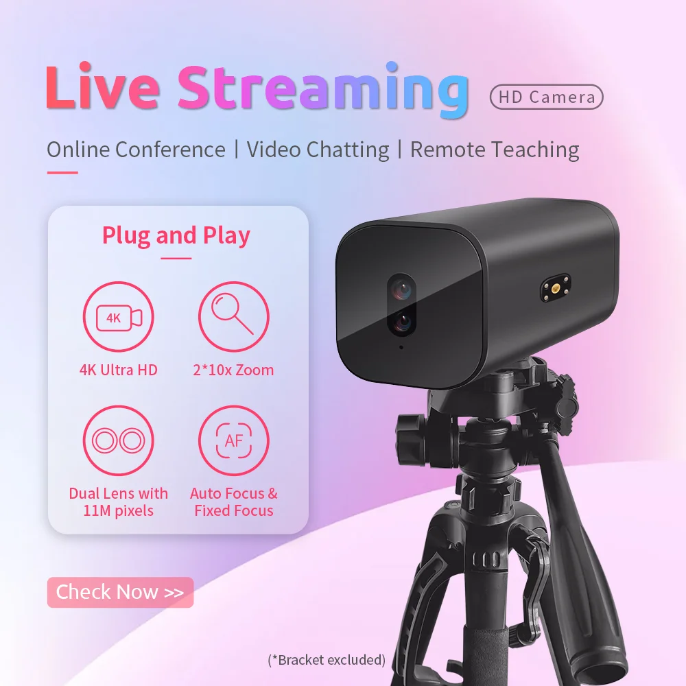 듀얼 4K 렌즈 10배줌 마이크 내장 USB 웹캠 화상회의 온라인 강의 방송용 디지털 카메라 웹캠 PC 노트북