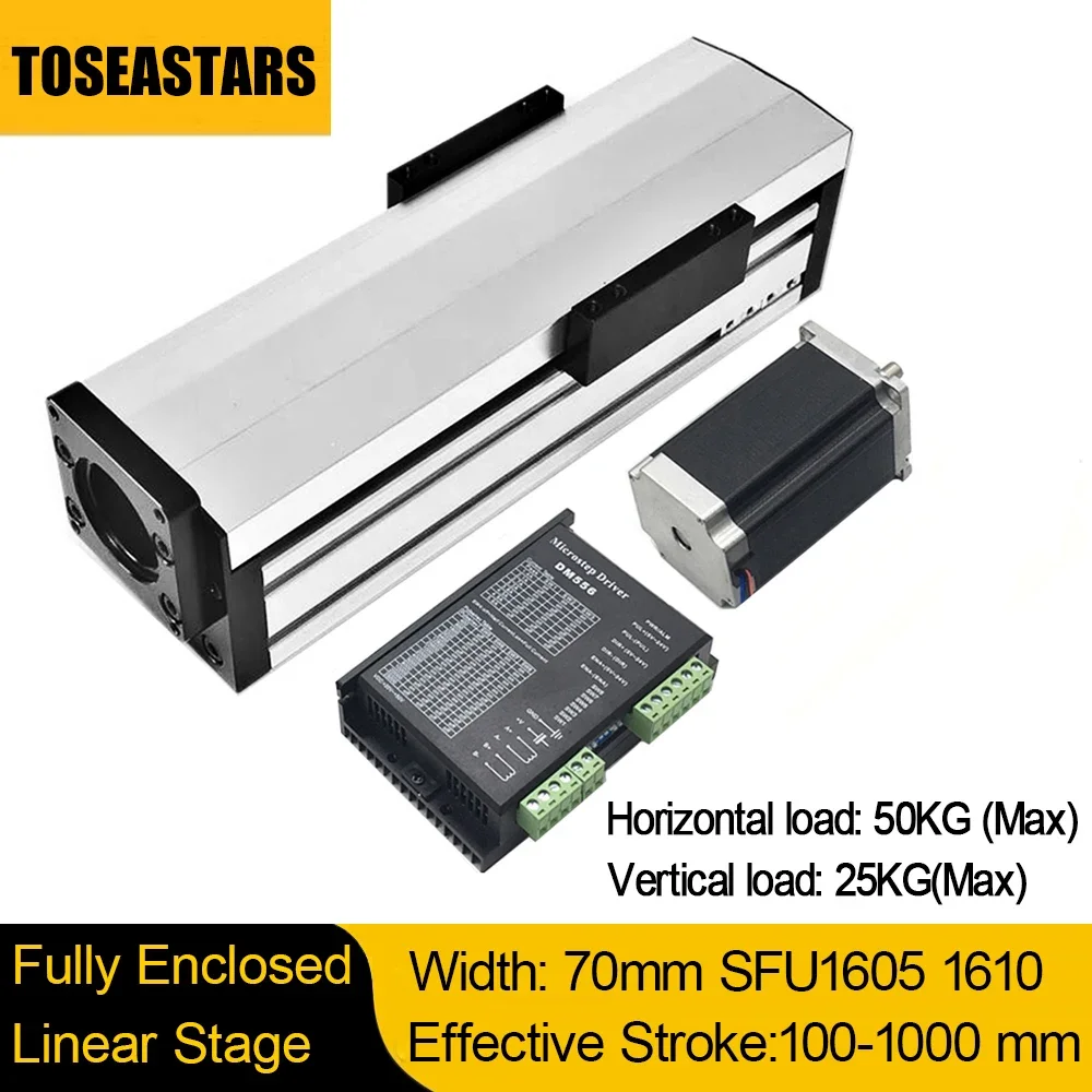 

Fully Enclosed Slide Stage Linear Rail Guide 70mm Width 100-1000mm Stroke Linear Stage SFU1605 1610 With Nema 23 Stepper Motor