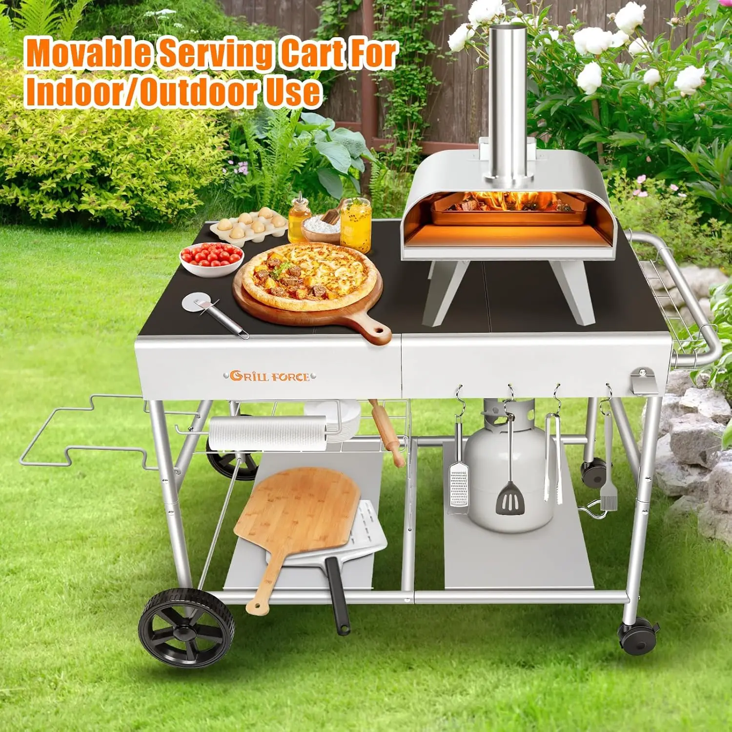 Oven Table, Movable Pizza Oven Stand, Pizza Oven Cart, Outdoor Grill Table Stand, Dinning Cart, Food Prep Work Cart, Fit for Oon