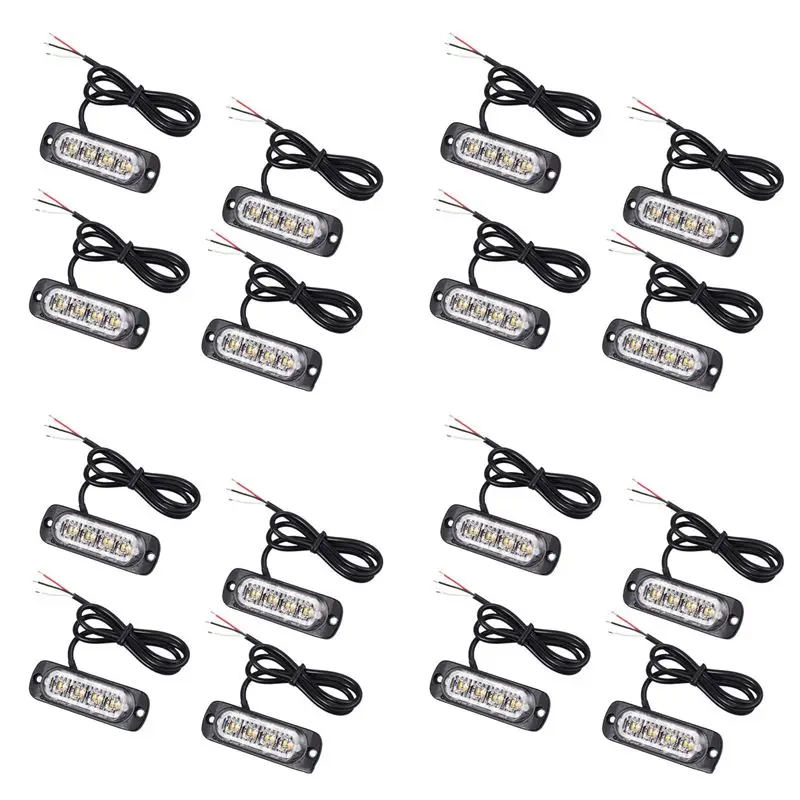 16Pcs 4 Led Amber Recovery Strobe Lights 12V 24V Orange Grill Breakdown Flashing