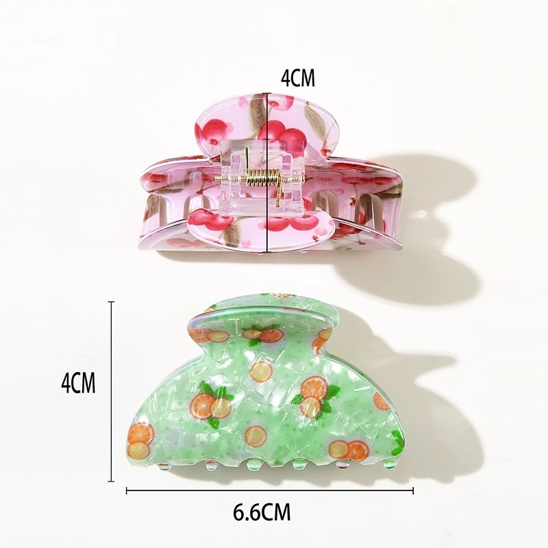 Cute Sweet Fruit Printed Hair Claw, Cherry And Orange Pattern Shark Clip, High Sense Hair Accessory For Women Daily Hairstyle