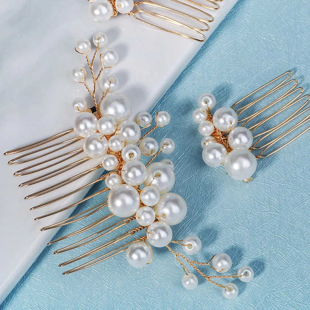 3Pcs Pearl Hair Comb Set Elegant Vintage Bridal Headpiece Decorative Wedding Hair Accessories Fairy Jewelry for Women