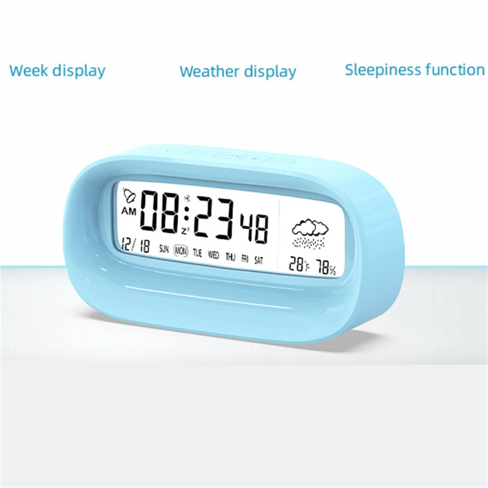 Multifunction Clock Simple Digital Desk Alarm Clock with Thermometer Hygrometer Backlight Bedside Silent Electronic Table Clock