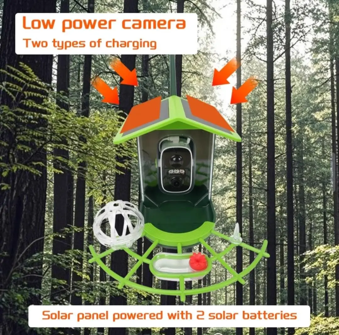AI-Powered Smart Bird Feeder with Camera, Solar Powered HD Video, Bird Identification & Squirrel Deterrent, Color Night Vision