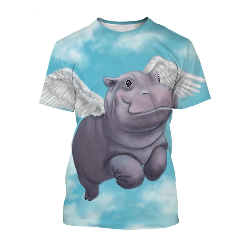 Hippo 3D printed T-shirt, fashionable and personalized ocean animal hip-hop rock casual men\'s T-shirt