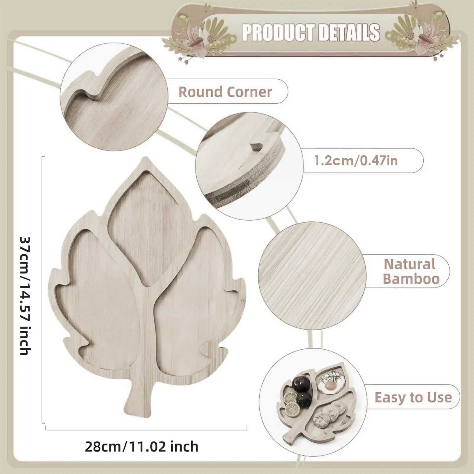 Afternoon Tea Snack Tray Western Food Sushi Tray Dessert Fruits Dining Plate Food Dish Trays Tableware Wooden Leave Shaped