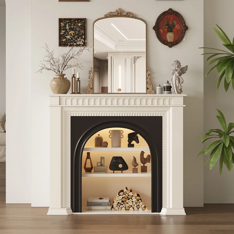 Solid wood fireplace, living room decorative cabinet, retro entrance entrance cabinet, simulated fire