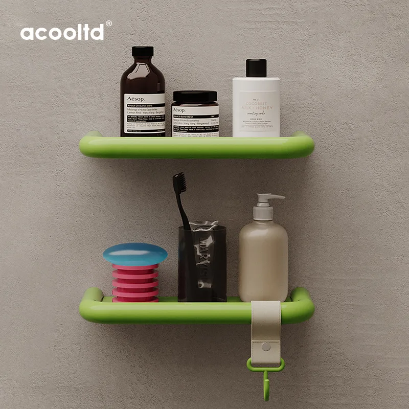 Colorful No Drill Bathroom Wall Shelf Abs Plastic Cm Adhesive Organizer Drainage Holes Sink Dormitory Small Space Storage