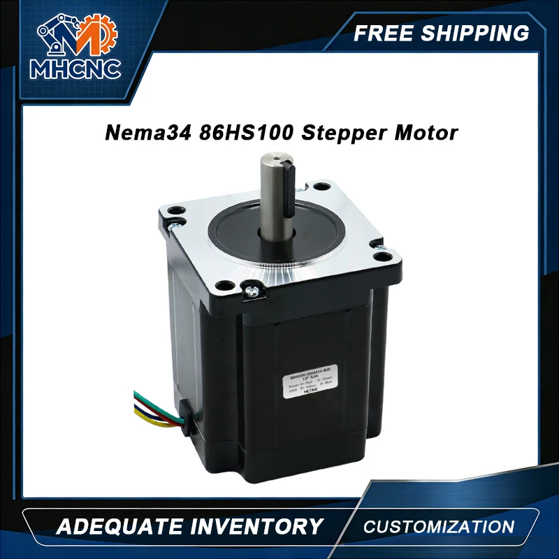 MHCNC Nema34 Stepper Motor 86HS100 86mm Flange 6.8Nm 971ozin 5A 4-Lead 1500RPM For CNC Router Robot Arm Automation Equipment