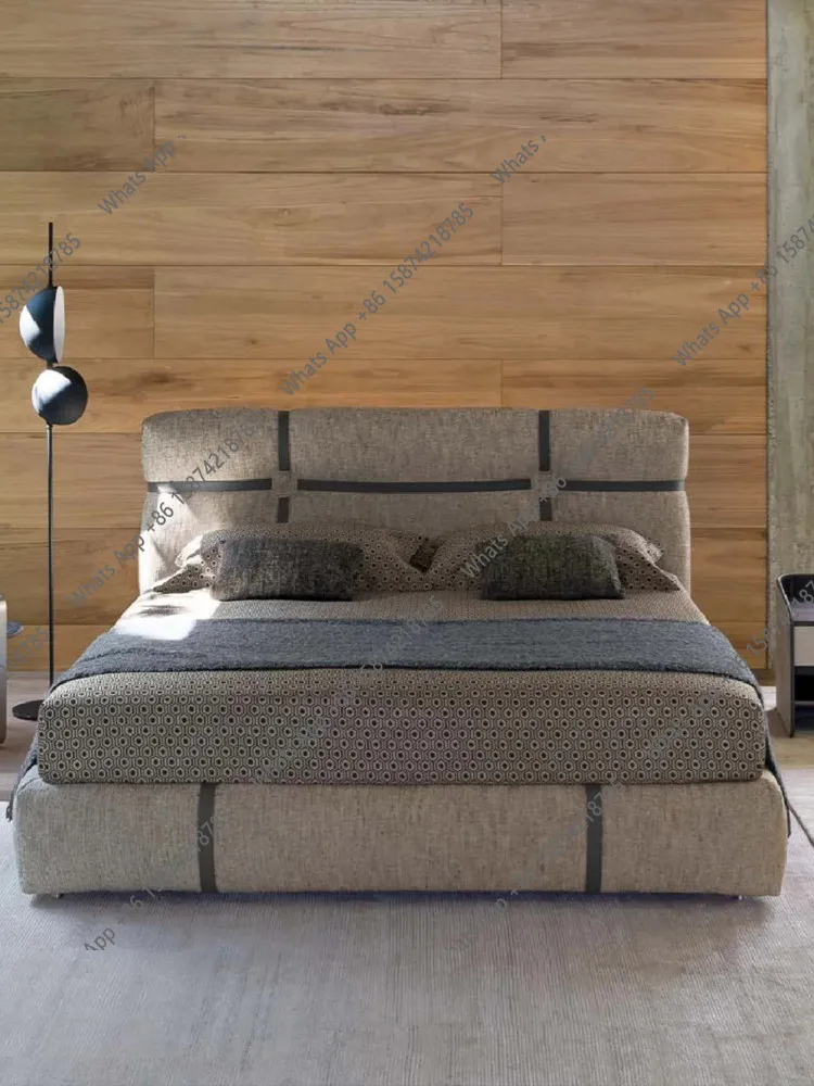 

B Bed Italian Minimalist Imported Cotton And Linen Fabric Leather Bed Designer Master Bedroom 1.8m Double Carrier Bed Minimalist