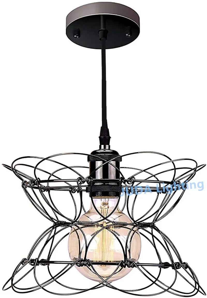 

E27 Chandelier Lights Fixture Deformable iron Metal Wire Cage Pendant Light DIY Multi Shapes Ceiling Hanging lamp Indoor Lights