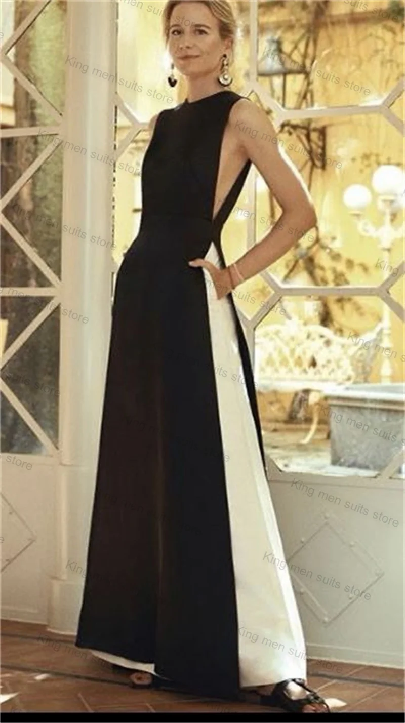 Elegant Women Suit Set Wedding 2 Piece Long Black Jacket+White Pants Formal Tuxedo Prom Dress Custom Size Coat Blazer Trousers