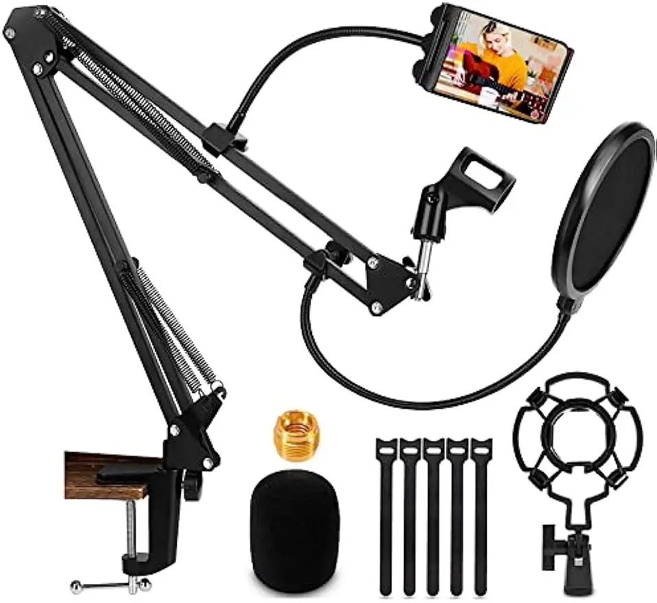 Mic Stand Desk Suspension Scissor Arm Mic Boom Arm for Blue Yeti, Snowball & Other Mics for Professional Streaming, Voice-Over