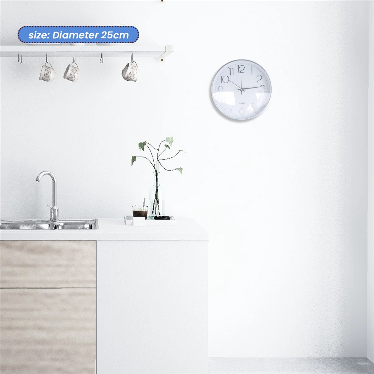 ساعة حائط فضية ممتازة، ديكور حائط، ساعة حائط حديثة صامتة للمطبخ المنزلي والمكتب (25 سم، فضي) ساخن