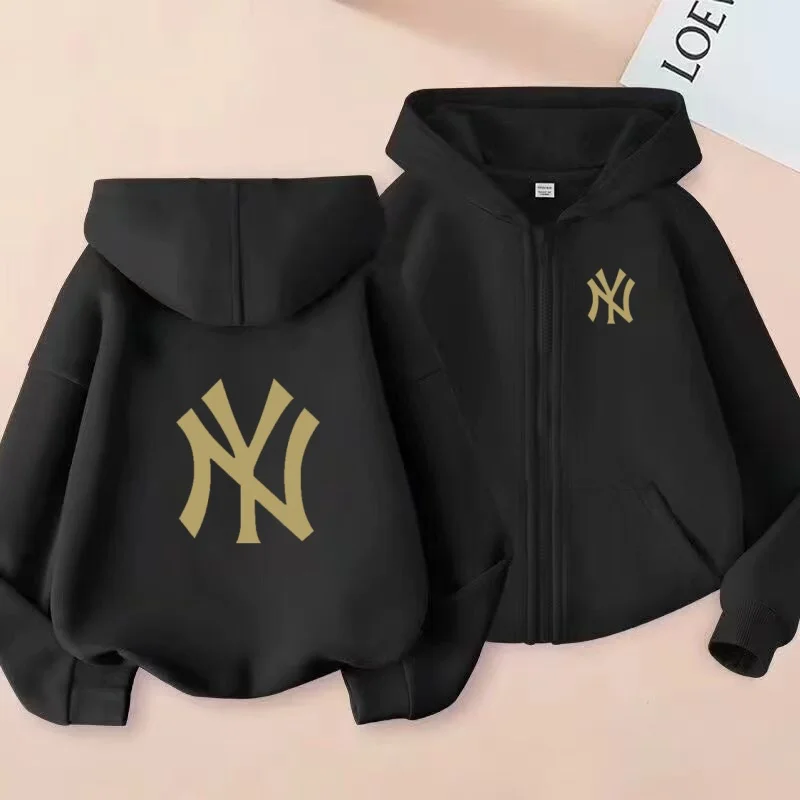 

Children Charming Elegant Letters Sweatshirt Zipper Style Hoodie Fashion Cardigan Girls Boy 3-12Yrs Casual Loose Coat Tracksuits