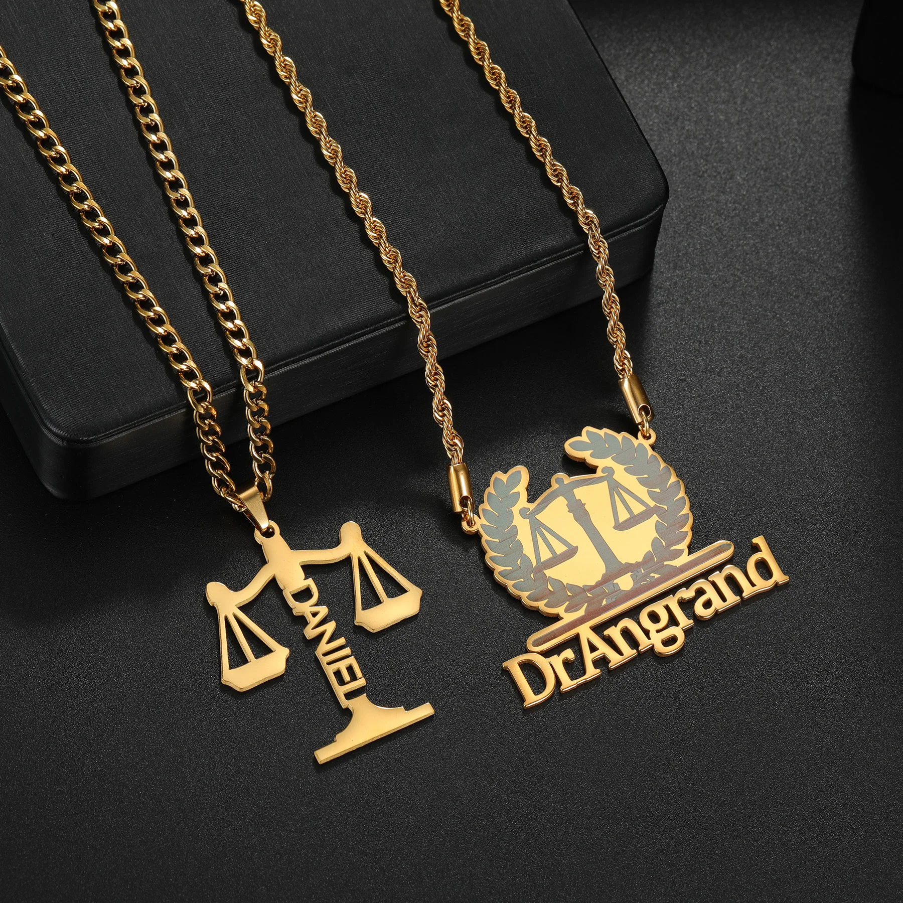 

Acheerup Custom Justice Scales Name Necklace for Women Stainless Steel Personalized Twist Chain Pendant Exclusive Lawyer Gifts