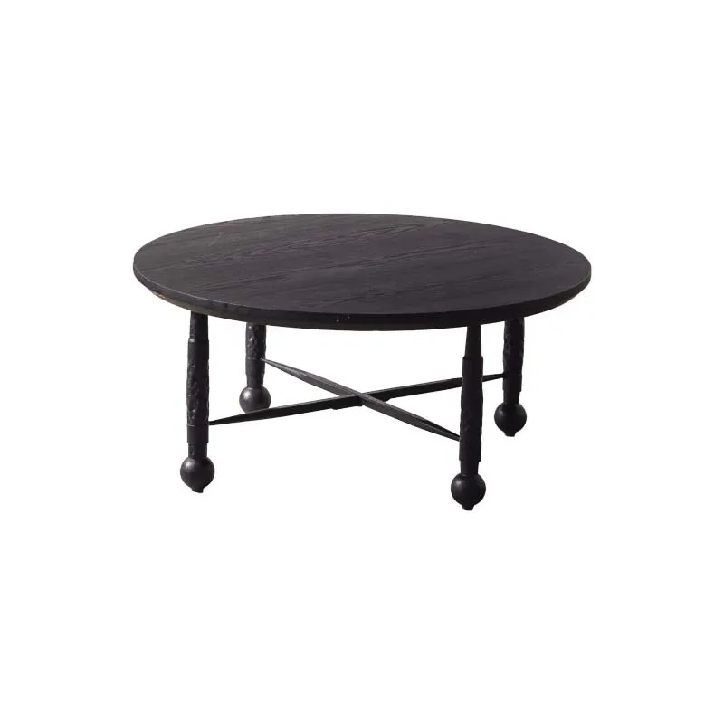

Medieval solid wood combination coffee table small apartment round set rubber wood black sofa side table small round table