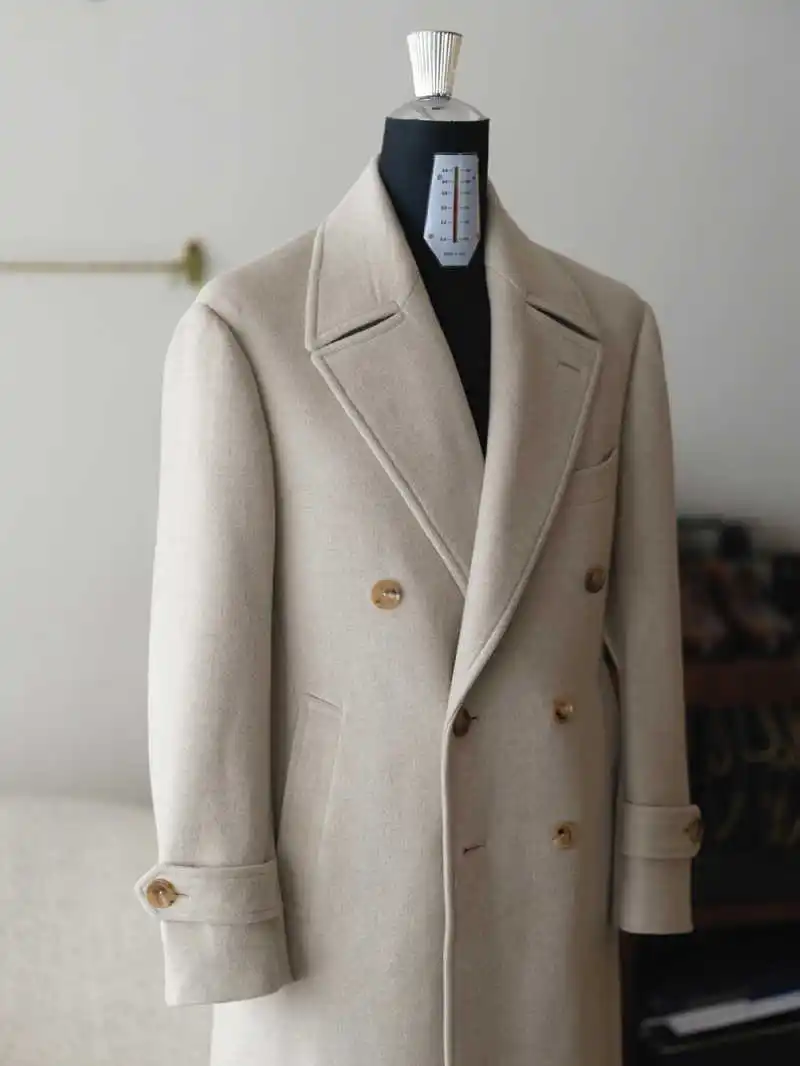 Manteau Long décontracté en mélange de laine pour hommes, veste à revers à Double boutonnage, vêtements une pièce personnalisés pour l'automne et l'hiver