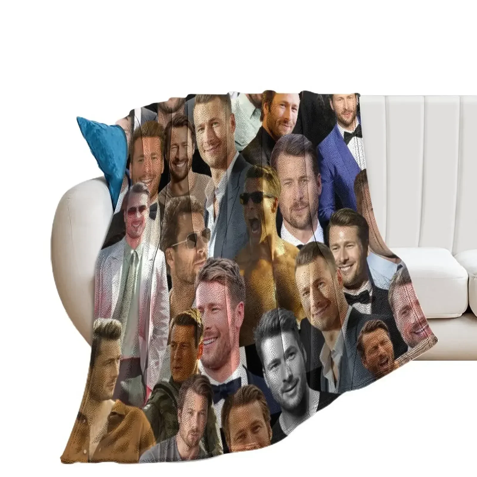 glen powell photo collage Throw Blanket Sofas wednesday Decoratives Shaggy Blankets