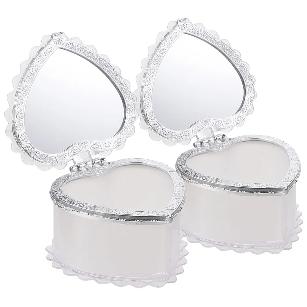 2 قطعة صندوق مجوهرات على شكل قلب حقيبة تخزين صغيرة للسفر منظم مجوهرات محمول تخزين مدمج لسطح المكتب والأقراط والقلائد