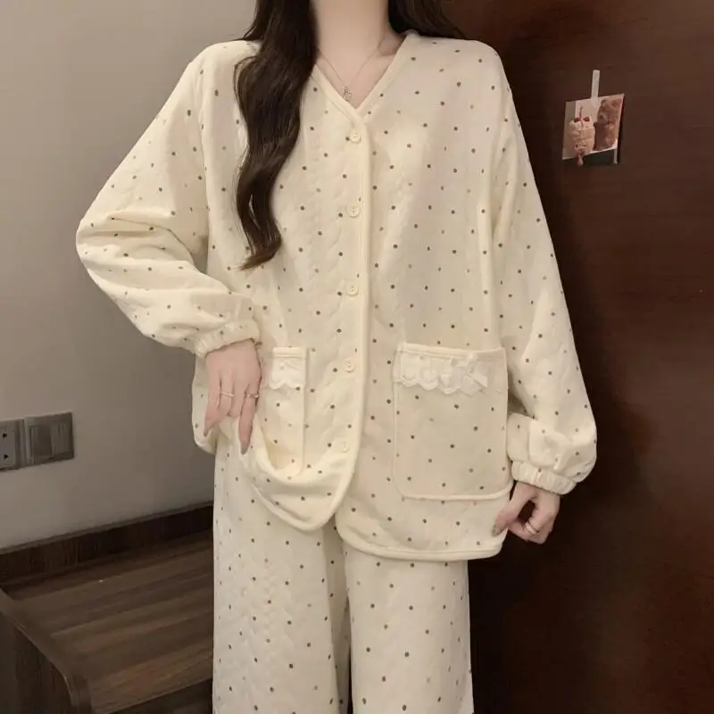 autunno inverno addensare abbigliamento da donna pigiama per il tempo libero comodo pigiama in cotone set ragazza maniche lunghe tenere al caldo il vestito homewear